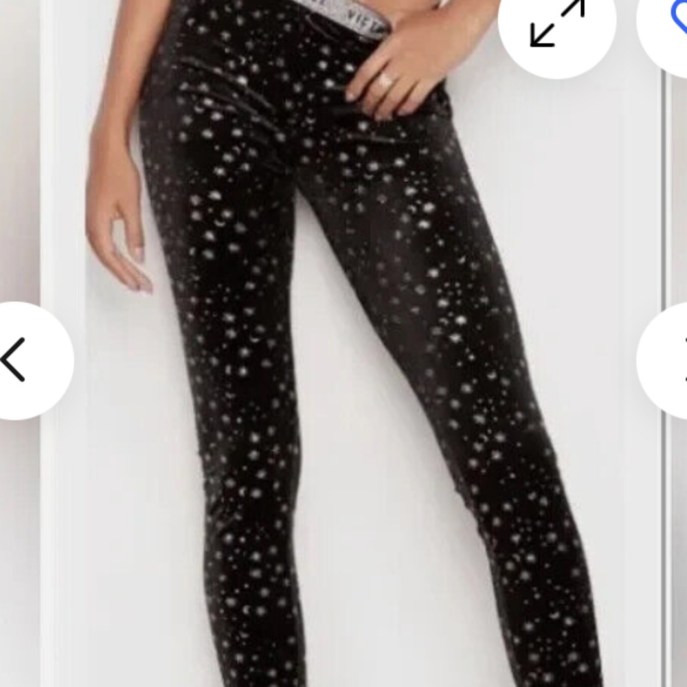 Victoria’s Secret Black Velvet Christmas Silver Glitter Stars & Moon Leggings